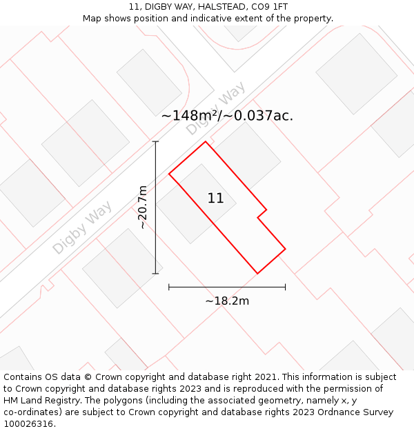 11, DIGBY WAY, HALSTEAD, CO9 1FT: Plot and title map