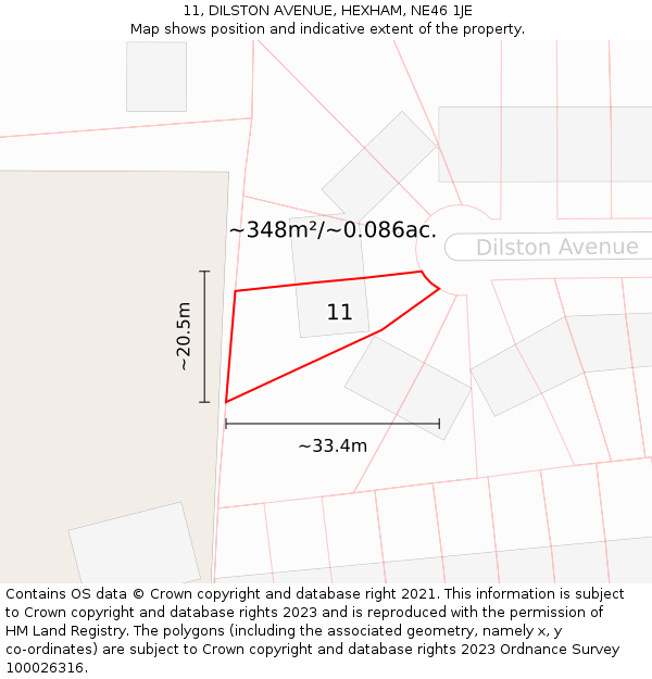 11, DILSTON AVENUE, HEXHAM, NE46 1JE: Plot and title map