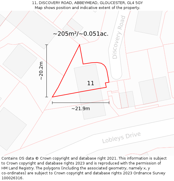 11, DISCOVERY ROAD, ABBEYMEAD, GLOUCESTER, GL4 5GY: Plot and title map