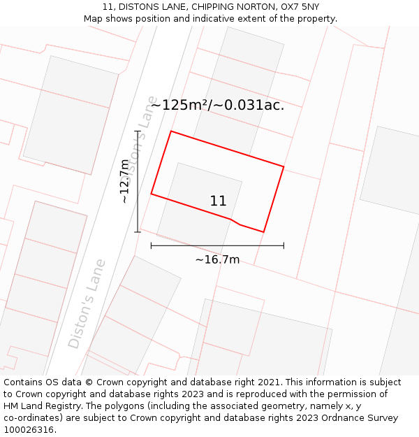 11, DISTONS LANE, CHIPPING NORTON, OX7 5NY: Plot and title map