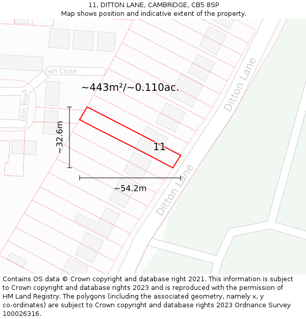 11, DITTON LANE, CAMBRIDGE, CB5 8SP: Plot and title map