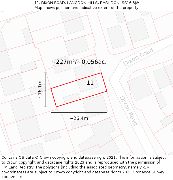 11, DIXON ROAD, LANGDON HILLS, BASILDON, SS16 5JW: Plot and title map