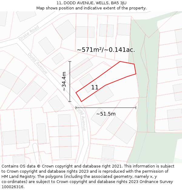 11, DODD AVENUE, WELLS, BA5 3JU: Plot and title map