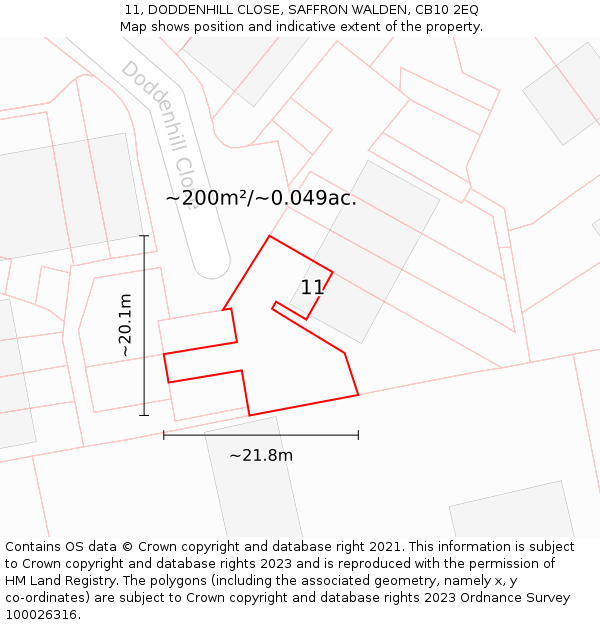 11, DODDENHILL CLOSE, SAFFRON WALDEN, CB10 2EQ: Plot and title map