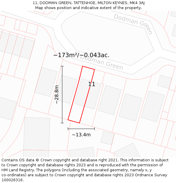 11, DODMAN GREEN, TATTENHOE, MILTON KEYNES, MK4 3AJ: Plot and title map