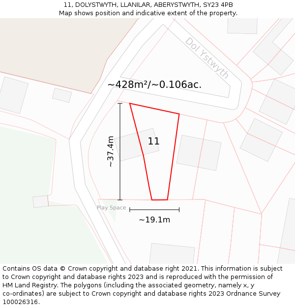 11, DOLYSTWYTH, LLANILAR, ABERYSTWYTH, SY23 4PB: Plot and title map