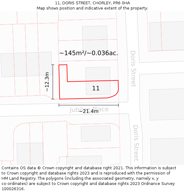 11, DORIS STREET, CHORLEY, PR6 0HA: Plot and title map