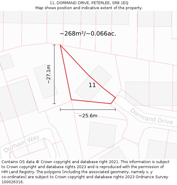 11, DORMAND DRIVE, PETERLEE, SR8 1EQ: Plot and title map
