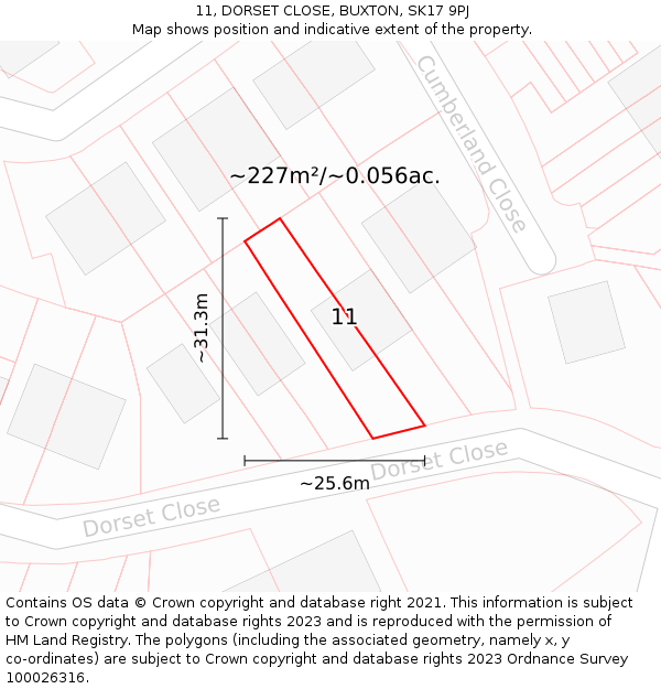 11, DORSET CLOSE, BUXTON, SK17 9PJ: Plot and title map