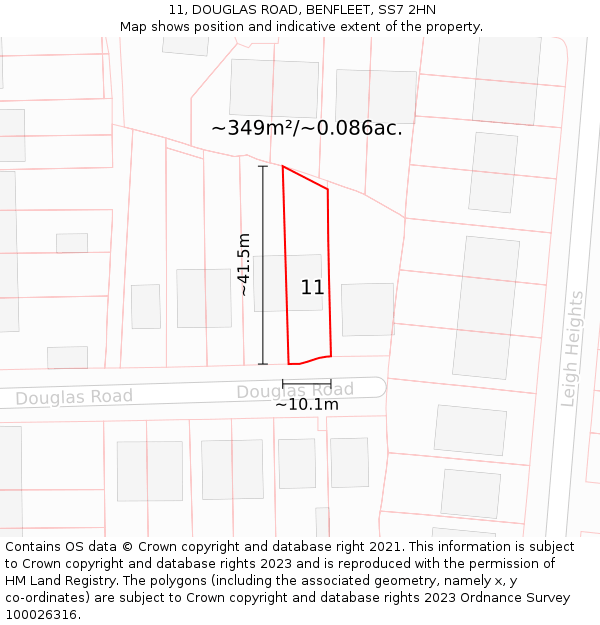 11, DOUGLAS ROAD, BENFLEET, SS7 2HN: Plot and title map