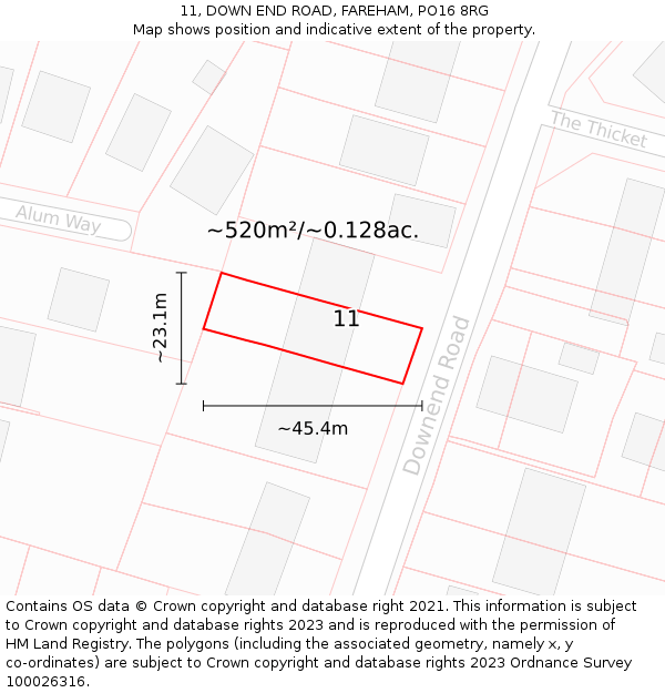 11, DOWN END ROAD, FAREHAM, PO16 8RG: Plot and title map