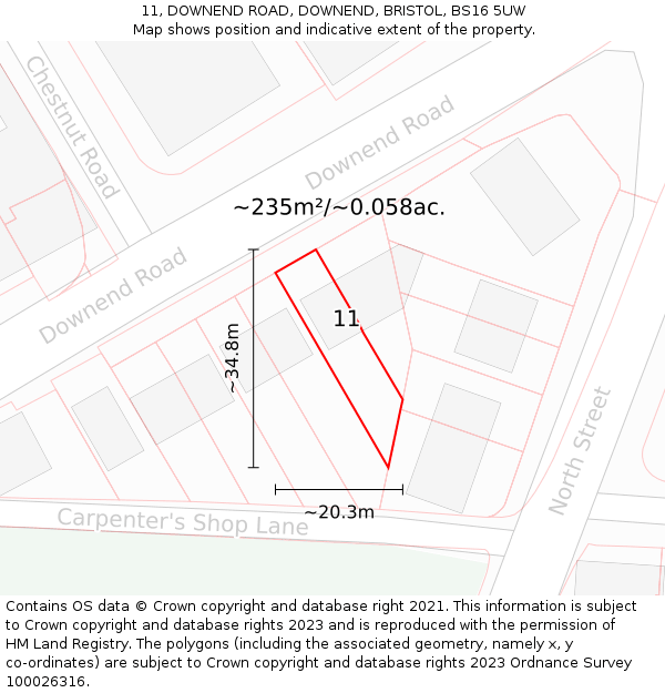 11, DOWNEND ROAD, DOWNEND, BRISTOL, BS16 5UW: Plot and title map