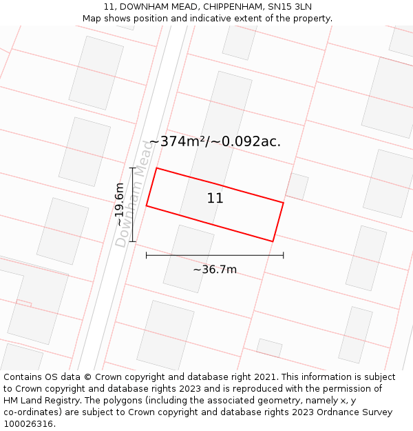 11, DOWNHAM MEAD, CHIPPENHAM, SN15 3LN: Plot and title map