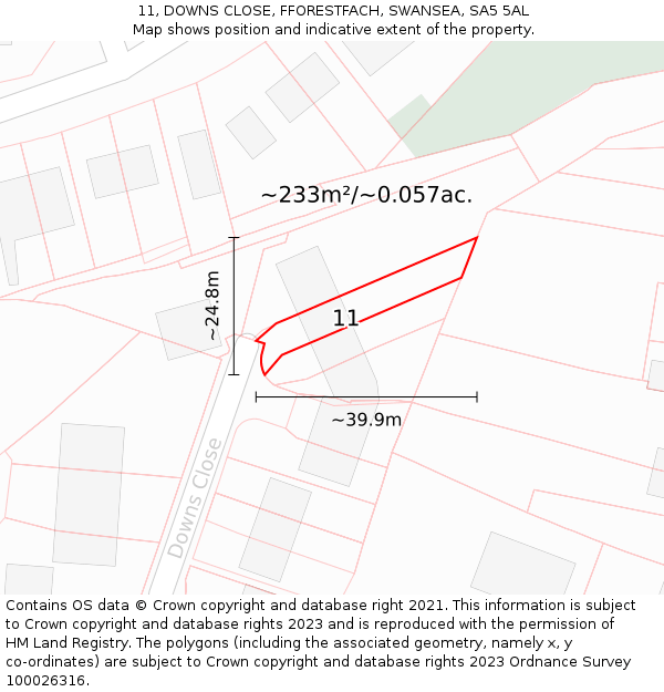 11, DOWNS CLOSE, FFORESTFACH, SWANSEA, SA5 5AL: Plot and title map