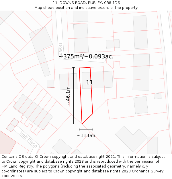 11, DOWNS ROAD, PURLEY, CR8 1DS: Plot and title map