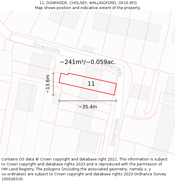 11, DOWNSIDE, CHOLSEY, WALLINGFORD, OX10 9FG: Plot and title map