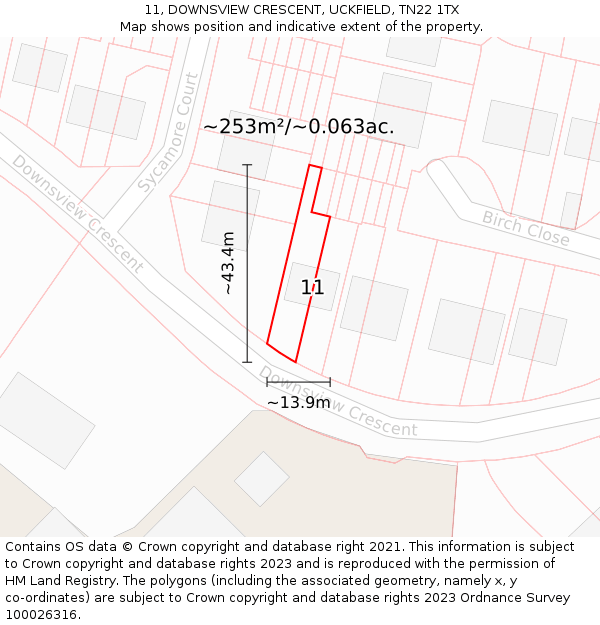 11, DOWNSVIEW CRESCENT, UCKFIELD, TN22 1TX: Plot and title map
