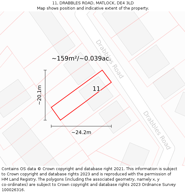 11, DRABBLES ROAD, MATLOCK, DE4 3LD: Plot and title map