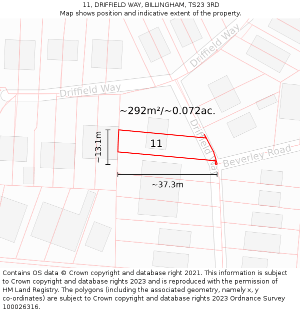 11, DRIFFIELD WAY, BILLINGHAM, TS23 3RD: Plot and title map