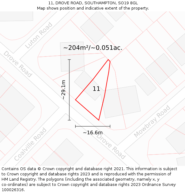 11, DROVE ROAD, SOUTHAMPTON, SO19 8GL: Plot and title map