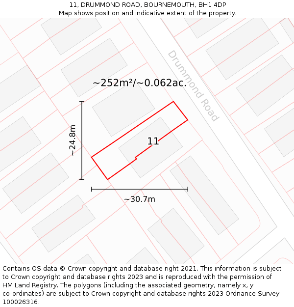 11, DRUMMOND ROAD, BOURNEMOUTH, BH1 4DP: Plot and title map