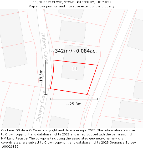 11, DUBERY CLOSE, STONE, AYLESBURY, HP17 8RU: Plot and title map
