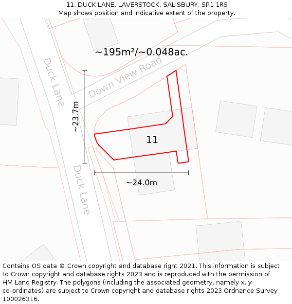 11, DUCK LANE, LAVERSTOCK, SALISBURY, SP1 1RS: Plot and title map