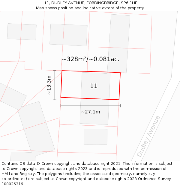 11, DUDLEY AVENUE, FORDINGBRIDGE, SP6 1HF: Plot and title map