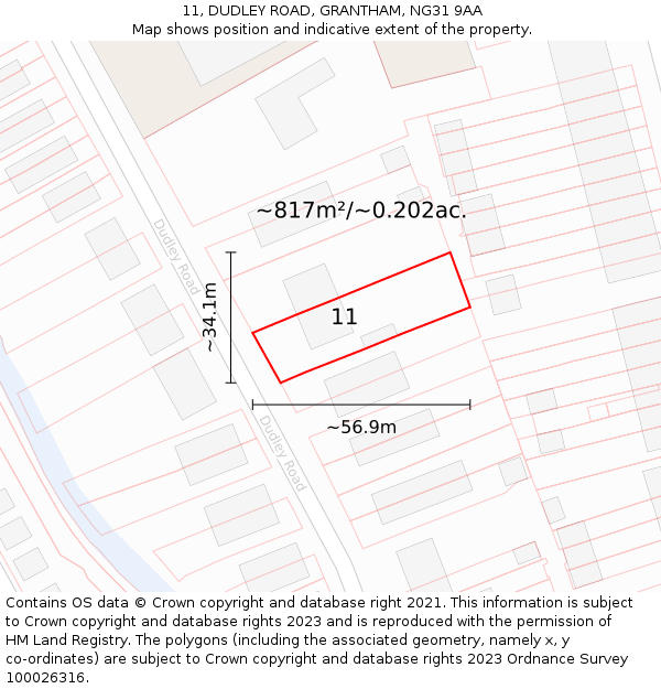 11, DUDLEY ROAD, GRANTHAM, NG31 9AA: Plot and title map