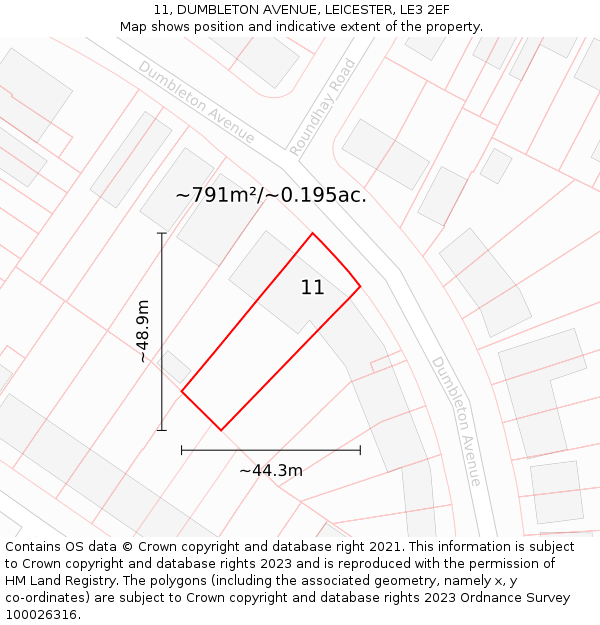 11, DUMBLETON AVENUE, LEICESTER, LE3 2EF: Plot and title map