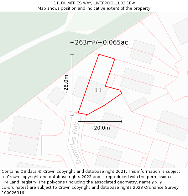 11, DUMFRIES WAY, LIVERPOOL, L33 1EW: Plot and title map