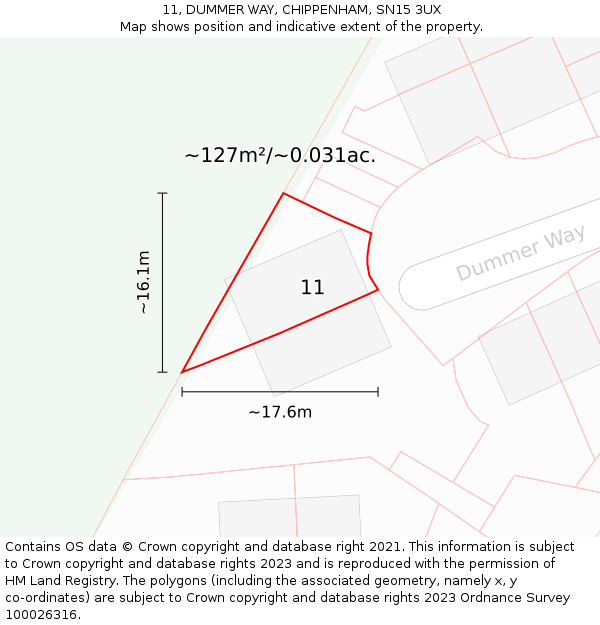 11, DUMMER WAY, CHIPPENHAM, SN15 3UX: Plot and title map