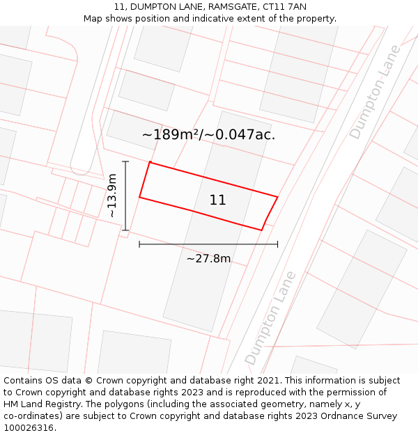 11, DUMPTON LANE, RAMSGATE, CT11 7AN: Plot and title map