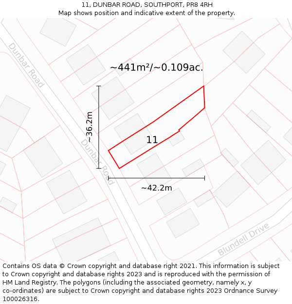 11, DUNBAR ROAD, SOUTHPORT, PR8 4RH: Plot and title map
