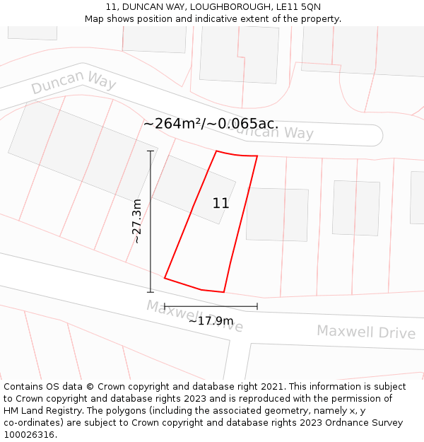 11, DUNCAN WAY, LOUGHBOROUGH, LE11 5QN: Plot and title map