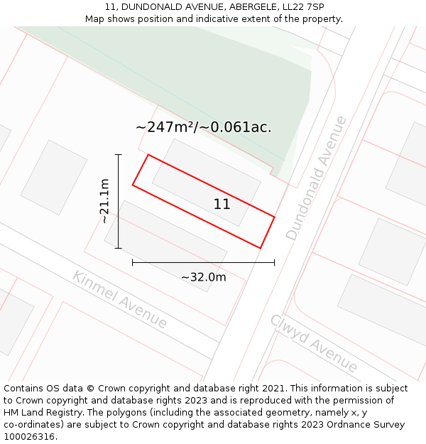 11, DUNDONALD AVENUE, ABERGELE, LL22 7SP: Plot and title map