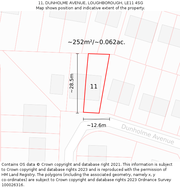 11, DUNHOLME AVENUE, LOUGHBOROUGH, LE11 4SG: Plot and title map