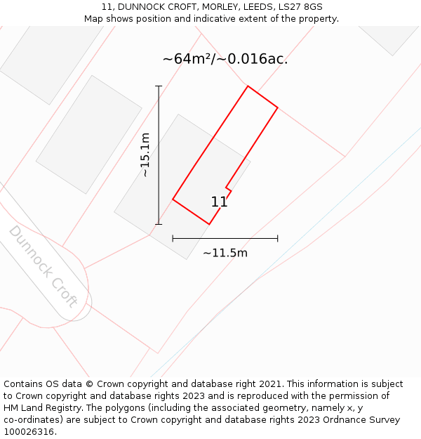 11, DUNNOCK CROFT, MORLEY, LEEDS, LS27 8GS: Plot and title map