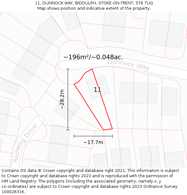 11, DUNNOCK WAY, BIDDULPH, STOKE-ON-TRENT, ST8 7UQ: Plot and title map