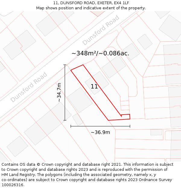 11, DUNSFORD ROAD, EXETER, EX4 1LF: Plot and title map