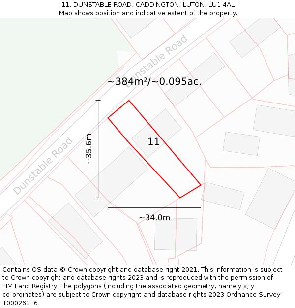 11, DUNSTABLE ROAD, CADDINGTON, LUTON, LU1 4AL: Plot and title map
