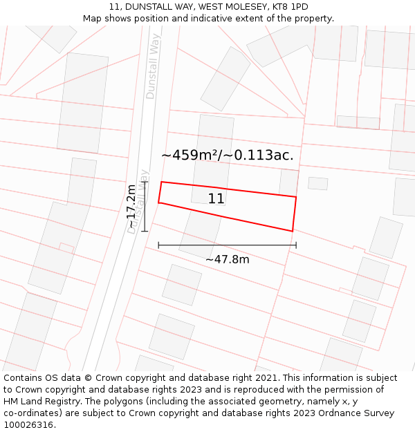11, DUNSTALL WAY, WEST MOLESEY, KT8 1PD: Plot and title map