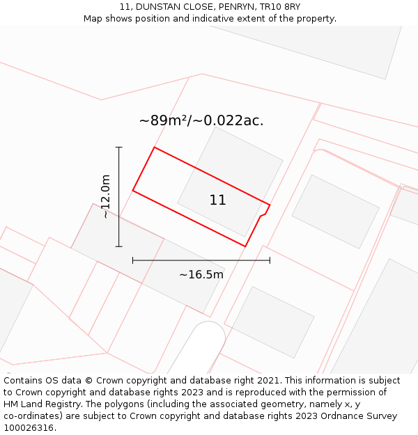 11, DUNSTAN CLOSE, PENRYN, TR10 8RY: Plot and title map