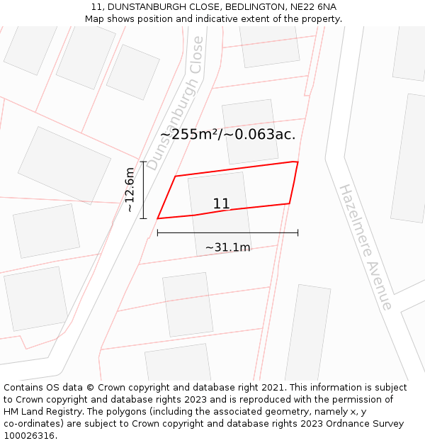 11, DUNSTANBURGH CLOSE, BEDLINGTON, NE22 6NA: Plot and title map