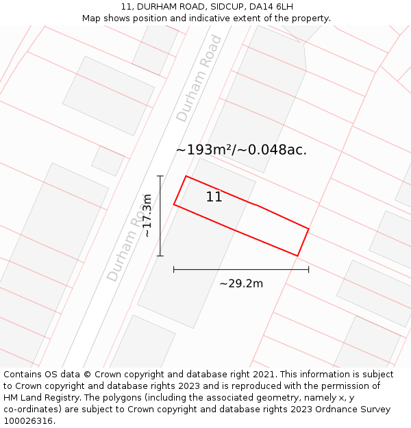 11, DURHAM ROAD, SIDCUP, DA14 6LH: Plot and title map