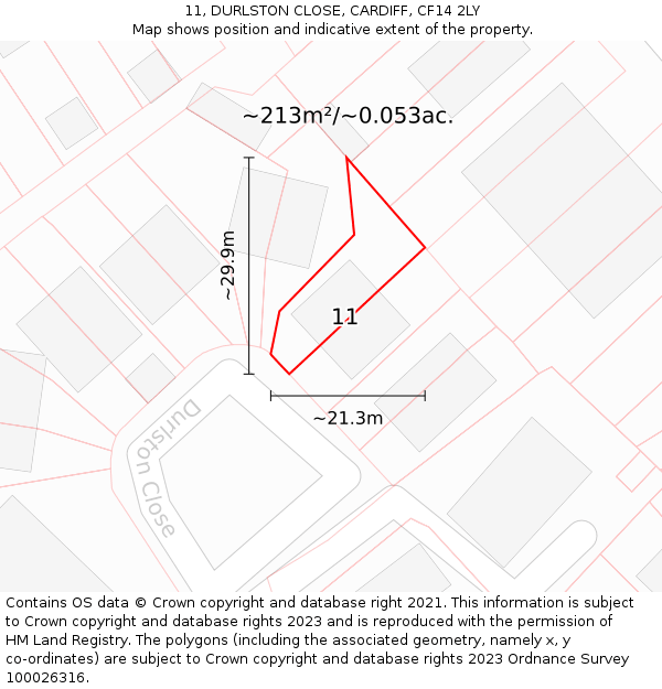 11, DURLSTON CLOSE, CARDIFF, CF14 2LY: Plot and title map