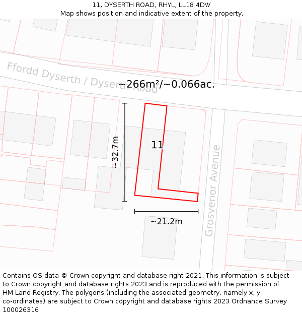 11, DYSERTH ROAD, RHYL, LL18 4DW: Plot and title map