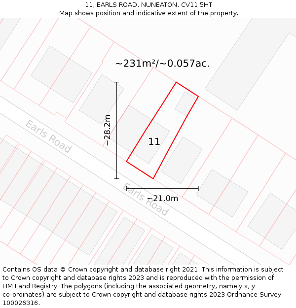 11, EARLS ROAD, NUNEATON, CV11 5HT: Plot and title map