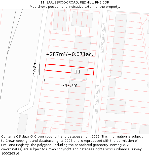 11, EARLSBROOK ROAD, REDHILL, RH1 6DR: Plot and title map