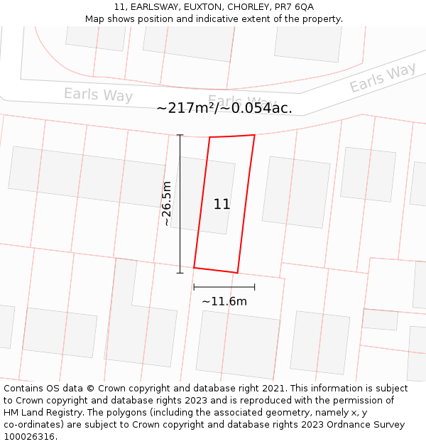 11, EARLSWAY, EUXTON, CHORLEY, PR7 6QA: Plot and title map